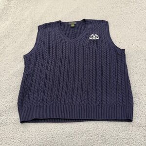 VTG Izod Club Sweater Vest Mens Large Navy Blue Cable Knit 1997 US Open Golf